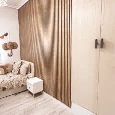 Diamond Oak slat wall in childrens bedroom